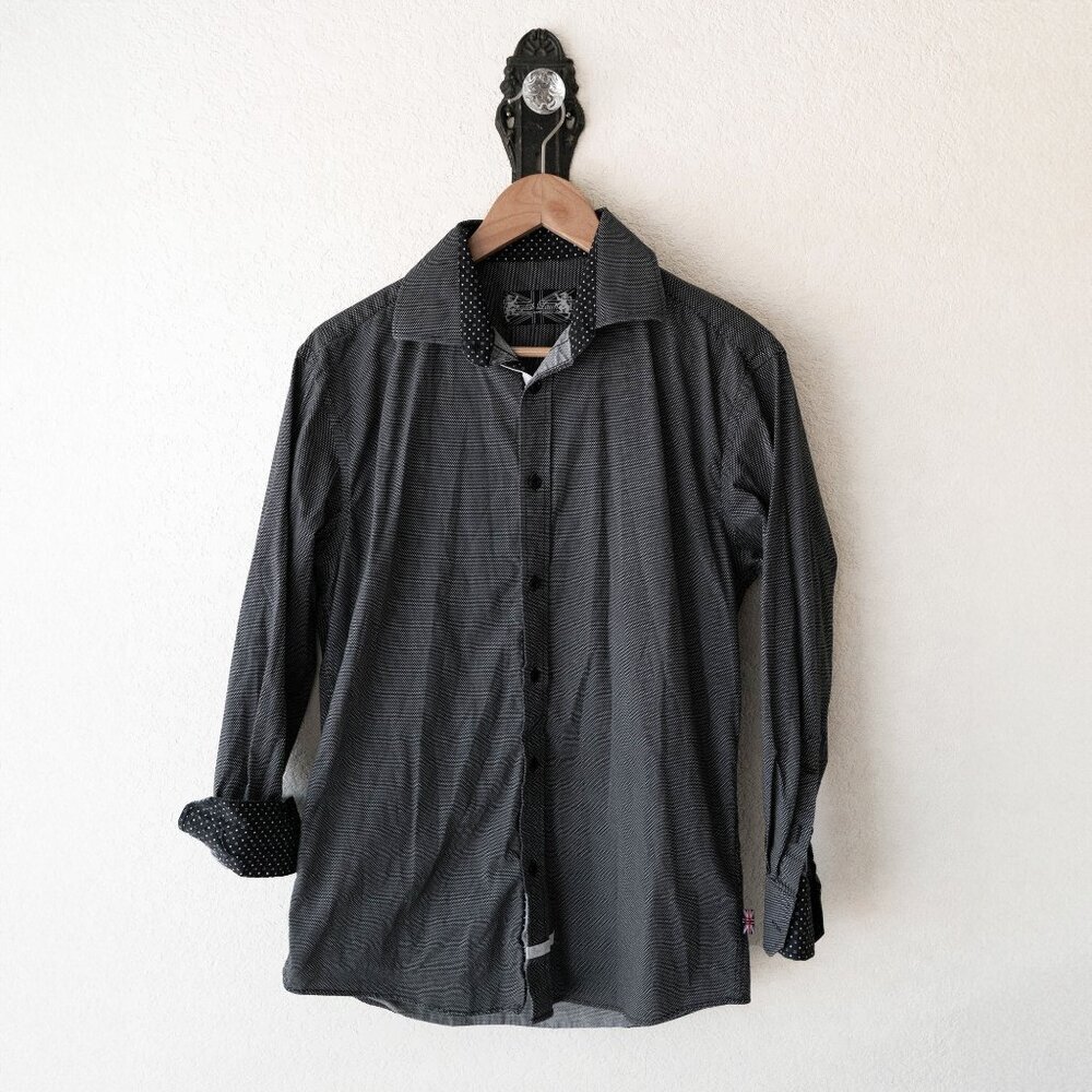 English Laundry Mens Small Black White Micro Dot Button Up Stretch Shirt
